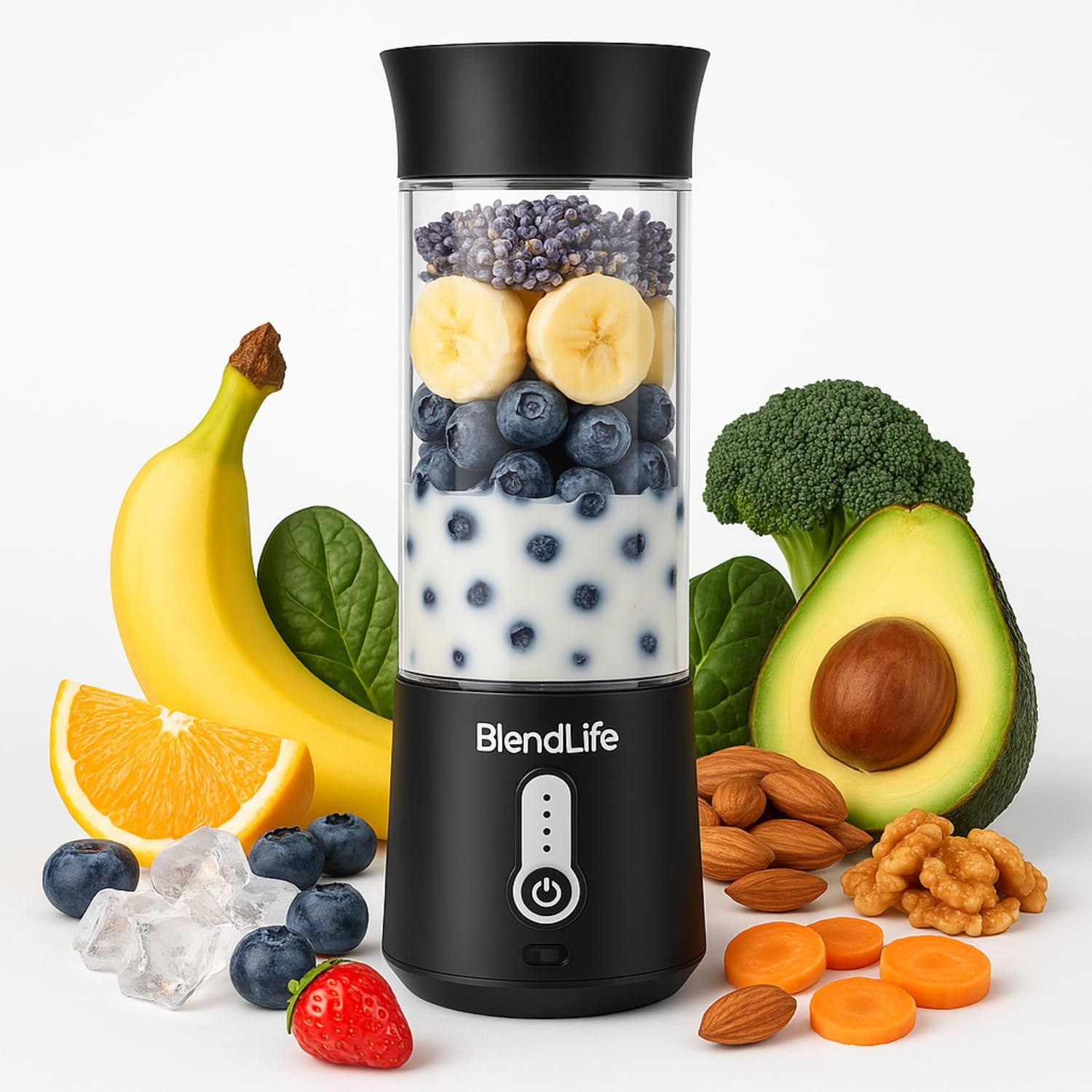 BlendLife Plus Portable Blender for Juices, Shakes, Smoothies, Baby Food, Crushes Hard Ingredients, 230W Motor, 4000mah USB Rechargeable Battery, Stainless Steel Blades, 500ml - Black BlendLife Plus Portable Blender for Juices, Shakes, Smoothies, Baby Food, Crushes Hard Ingredients, 230W Motor, 4000mah USB Rechargeable Battery, Stainless Steel Blades, 500ml - Black